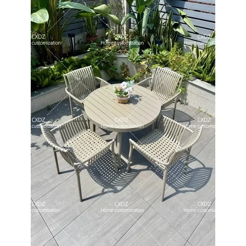 Outdoor Aluminum Alloy Table and Chair Set Waterproof Sunproof for Villa Camping Garden Terrace Balcony Casual Simple Design