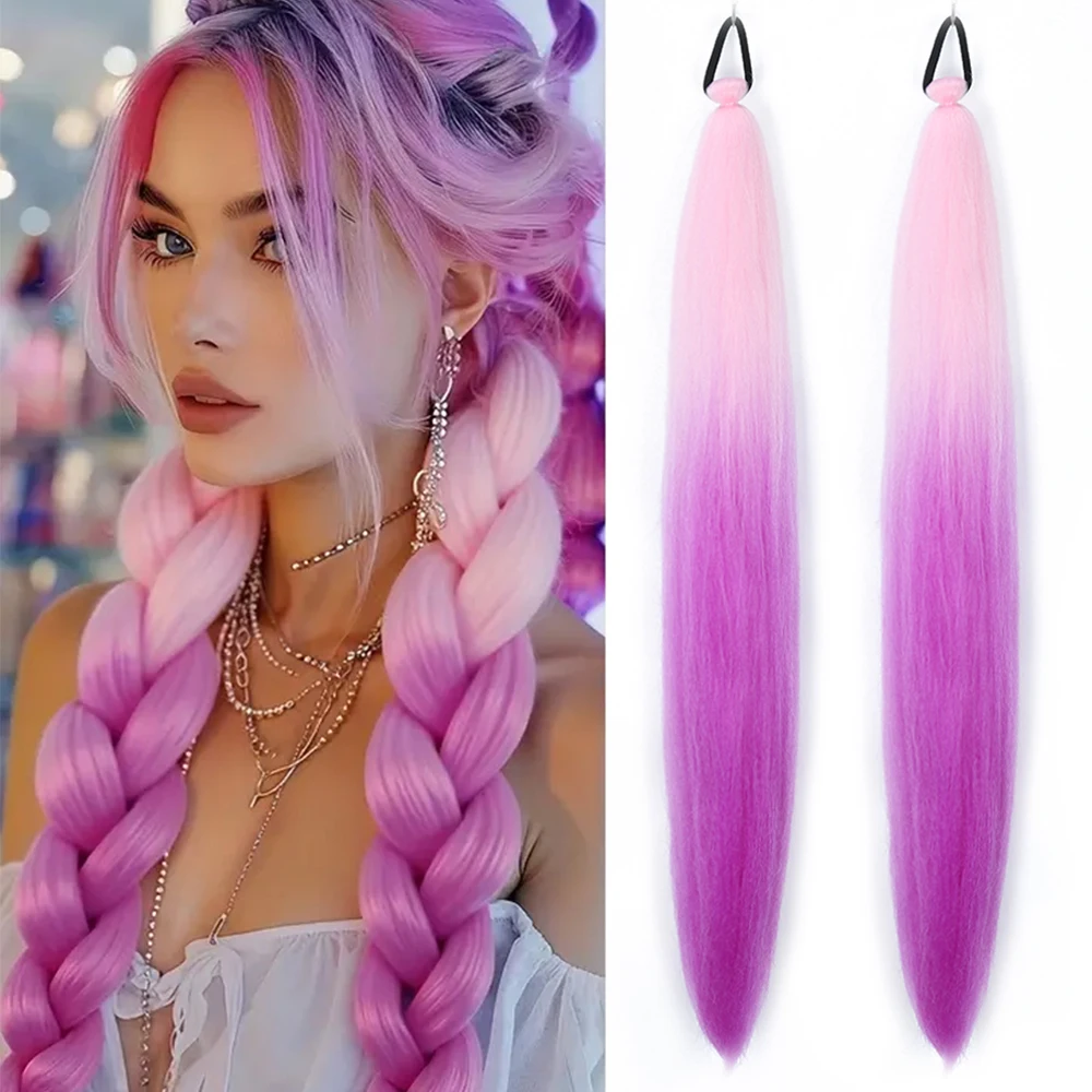 Synthetic Colorful Ponytail Extension 1Pcs Long Straight DIY Braided Pony Tail Hairpiece with Rubber Band Women Hair Accessories