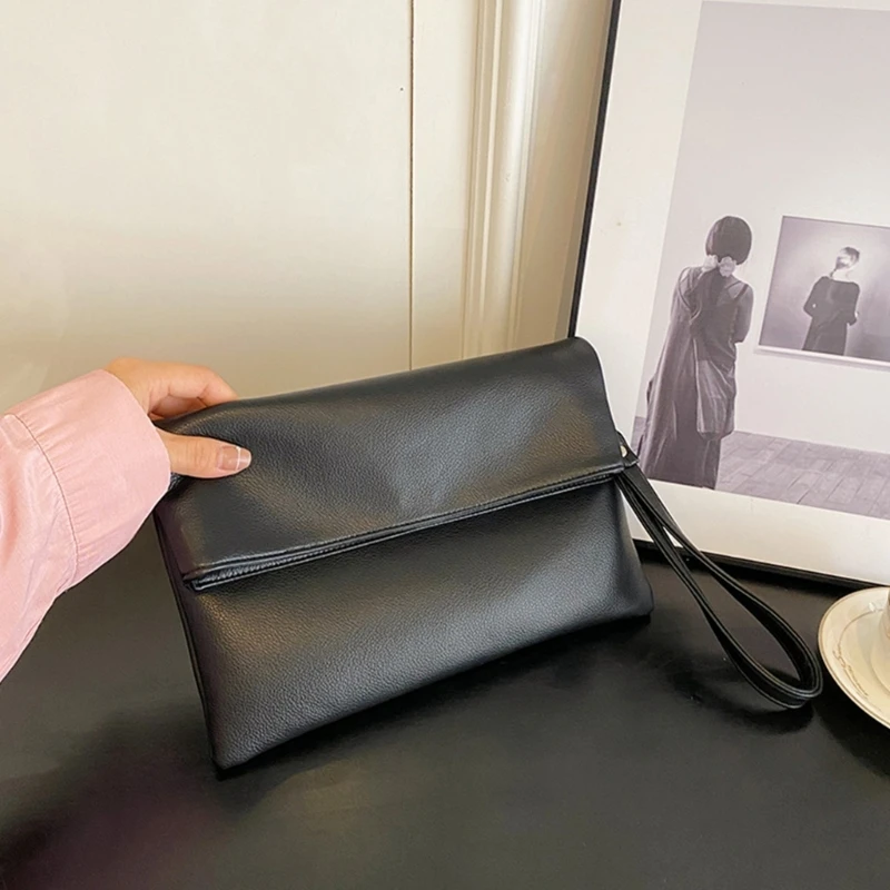 Women Soft PU Leather Clutch Bag Girls Wristlet Bag Large Capacity Envelope Bag Office Lady Casual All-match Solid Color Handbag