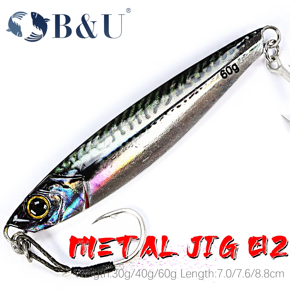 B&U Sea fishing Slow Jig Metal Jigging Spoon 3D Print Laser Artificial Bait Boat Fishing Jig Lures Super Hard Fish Fishing Lures