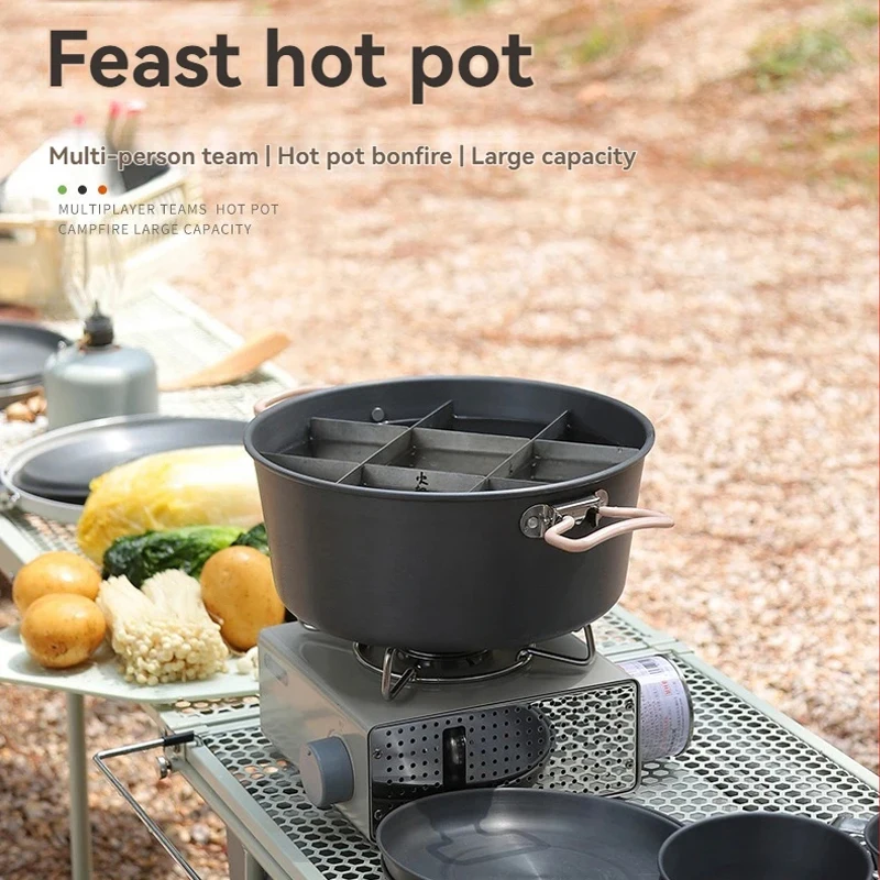 وعاء حساء خفيف الوزن متعدد الأغراض من الألومنيوم مع وظيفة باخرة، مجموعة أواني طهي محمولة للتخييم سعة 3 لتر للطهي العائلي في الهواء الطلق