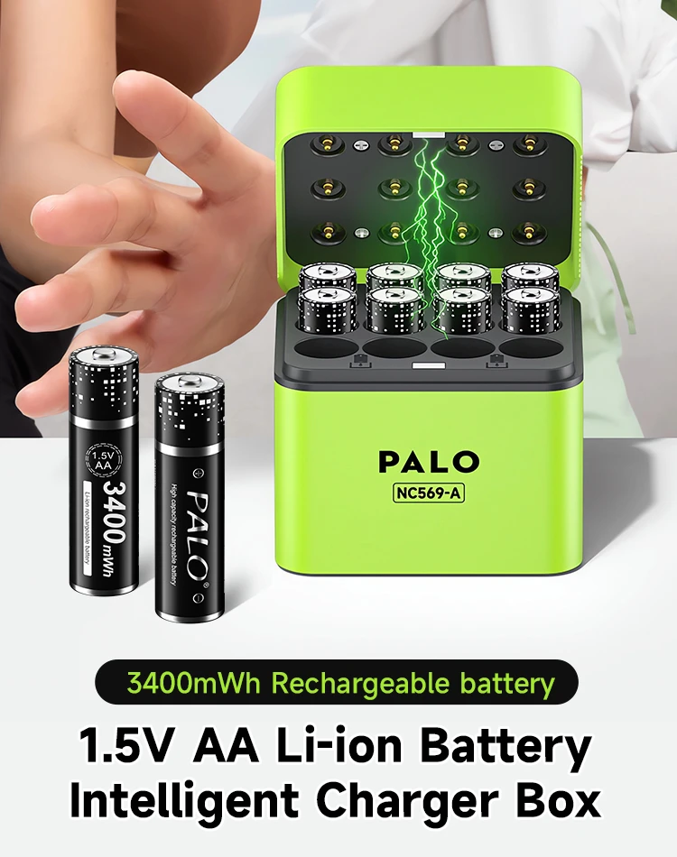 

PALO 1,5 В AA аккумуляторная батарея 3400 мВтч 2A литий-ионные батареи + 12 слотов 1,5 В батарея интеллектуальное зарядное устройство