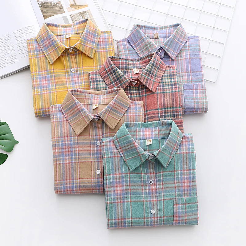 Brand Loose Style Casual Plaid Shirt Women 2024 New Ladies Fresh Design Long Sleeve Shirts & Blouses Female Checked Tops Clothes