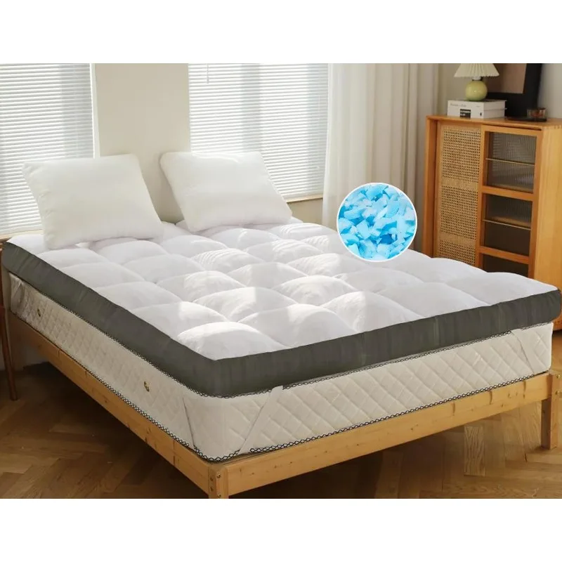 3 Inch Memory Foam Mattress Topper Memory Foam Filled Bamboo Cooling Fluffy&Soft 100% Air Fabirc Top Pillow Top,Anti-Slip Bottom