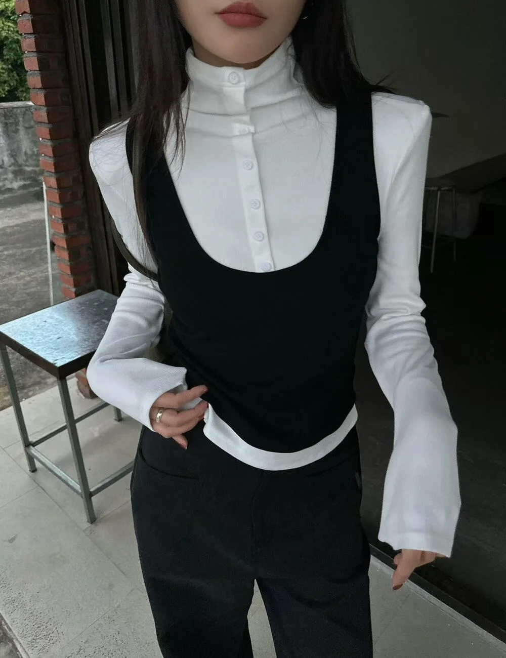 سليم صالح عالية الياقة طويلة Sve تي شيرت اللون Blo التباين تصميم شتاء جديد وصول المرأة تخفيف Sle قطنية عالية الجودة