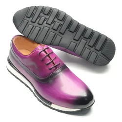 Luxury Classic Oxford Shoes for Men Genuine Leather Lace-up Plain Toe Handmade Casual Sneakers Black Blue Purple Male Footwear