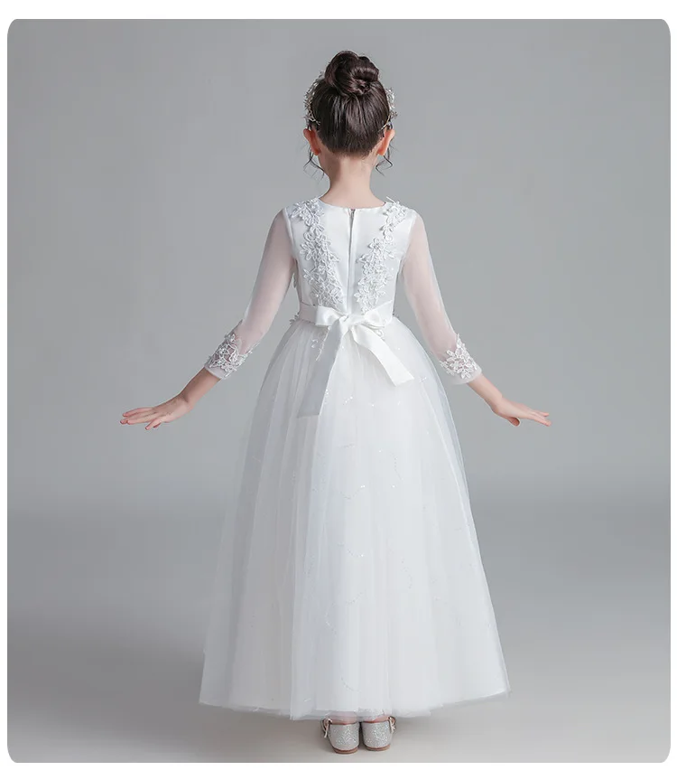 Elegant Dress For Girls White Flower Princess Party Gown Wedding Bridesmaid Formal Evening 10 12 Vestidos First Communion Gown - view 6