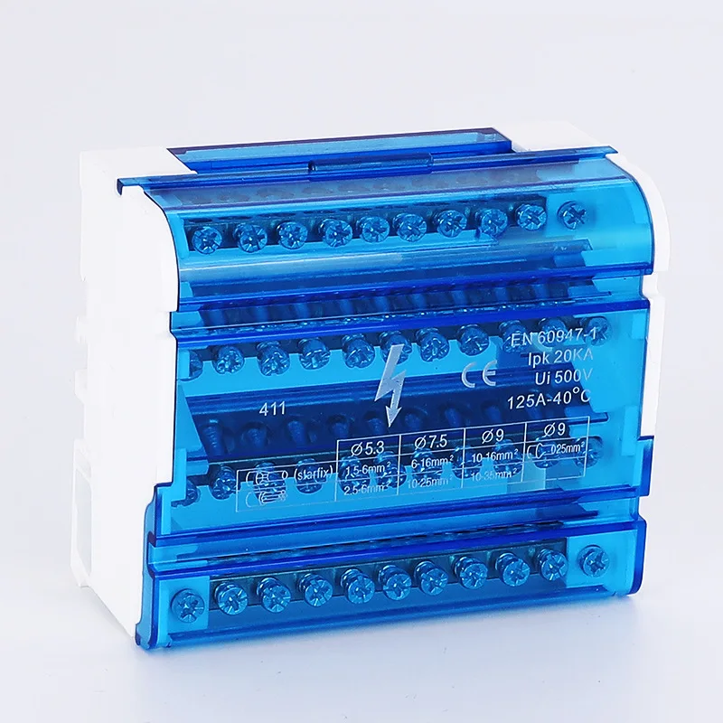 UK411 Wire Electrical Connector Din Rail Terminal Block Copper Wiring Terminal Wire Splitter Divider Power Distribution Box