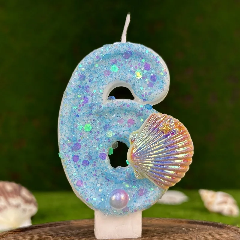 Creative digital birthday candle cake party decoration DIY blue ocean