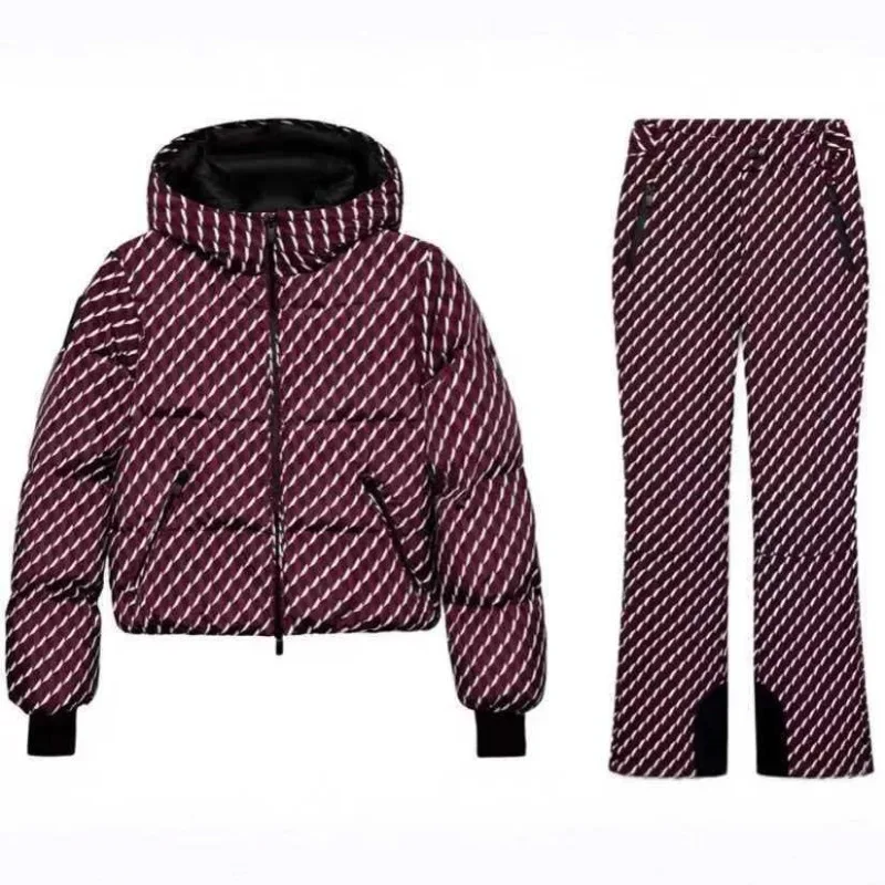 Women's Popular Winter Dark Purple and Red Textured Warm Ski Clothes and Cotton-padded Jackets European American Foreign Trade