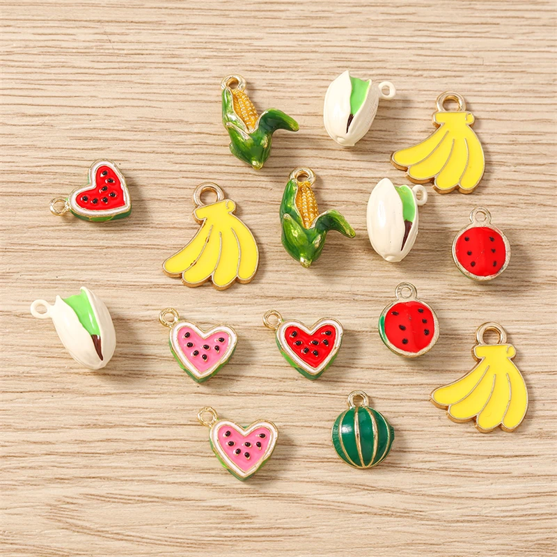 5 Stück süße Obst Charms Emaille Lebensmittel Banane Wassermelone Mais Charms Anhänger für Schmuckherstellung Halsketten Ohrringe DIY Handwerk Geschenke – Detail 13