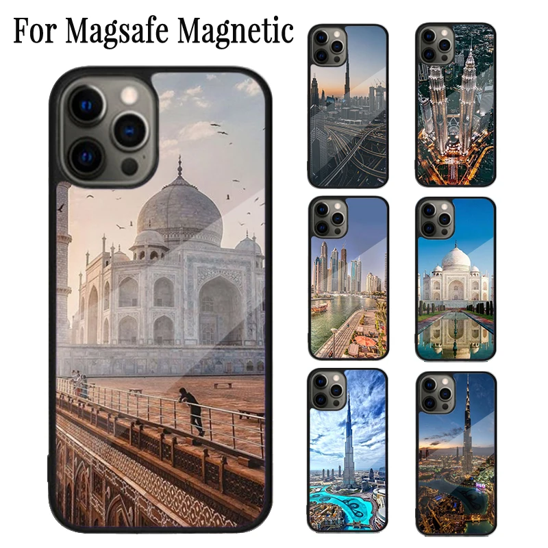 Pyramids Taj Mahal Dubai Magnetic Phone Case Coque For iPhone 16 15 14 Plus 13 12 Mini 11 Pro Max Magsafe Wireless Cover