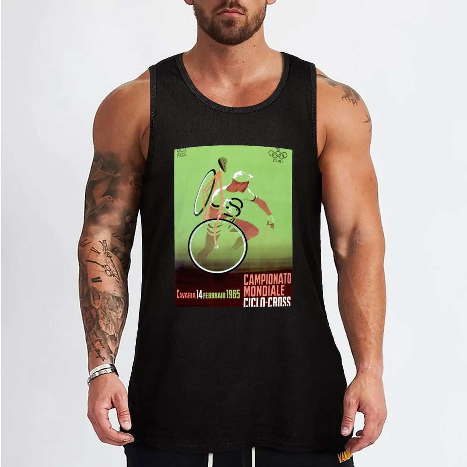 CYCLO-CROSS; Vintage Bicycle Racing Print Tank Top Sleeveless men gym clothing men gym shirt men gym clothes