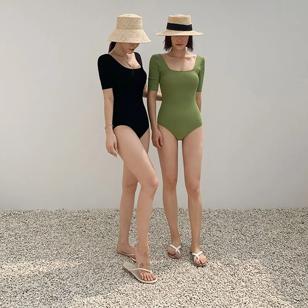 

Новый модный купальник сплошного цвета с вырезами, сетчатыми вставками, высокой талией, открытой спиной, короткими рукавами, облегающий, для отпуска