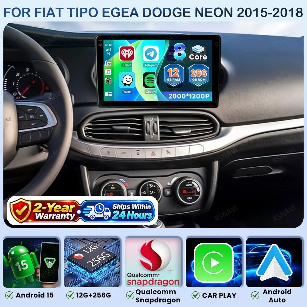 Android 16 Car Radio For Fiat Tipo Egea Dodge Neon 2015-2018 Video Player Multimedia Qualcomm Snapdragon GPS Navigation DSP QLED