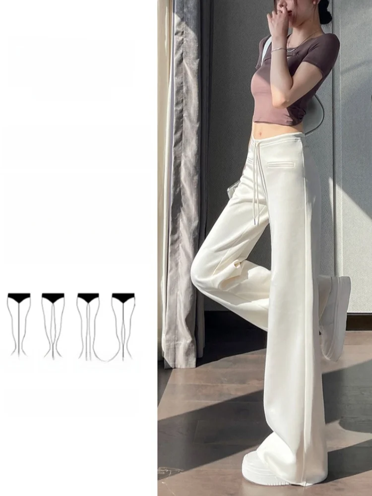 아메리칸 슬레 하이 웨이스트 얇은 요가 바지 여성 여름 캐주얼 와이드 레그 팬츠 도프네 매칭 팬츠 스트레이트 컷 바지