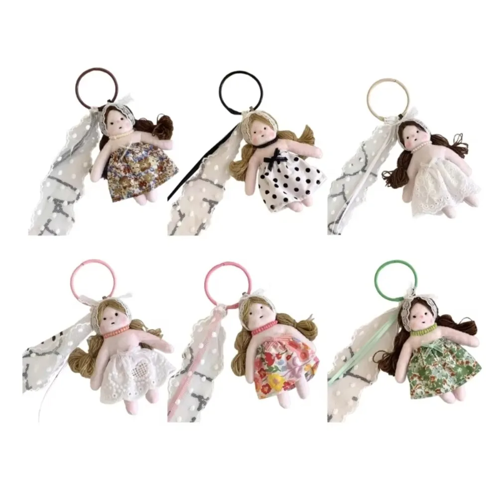 Cute Princess Girl Shaped Girl Keyrings Car Pendant Bag Ornament Girl Shaped with Lace Florals Dress Bag Bag