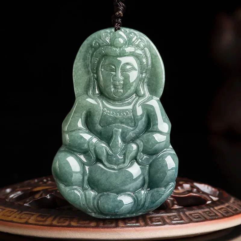 

Jia Le/ Hand-carved/ Natural Jade Guanyin Emerald Necklace Pendant Fine Jewelry Accessories Men Women Couple Gift Amulet