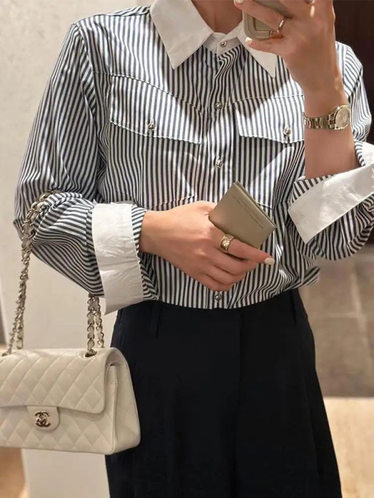 

Korean Women Vintage Black Pink Plaid Patchwork Long Sleeve Tops Spring Autumn Single Breasted Office Lady Shirt Streetwear Chic