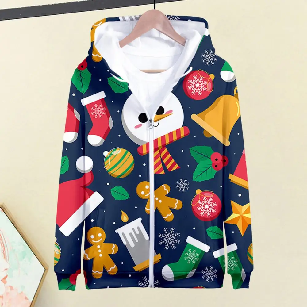 Christmas Coat Hooded Long Sleeve 3D Christmas Themed Jacket With Pockets Men Women Outdoor Leisure Sports Jacket Coat