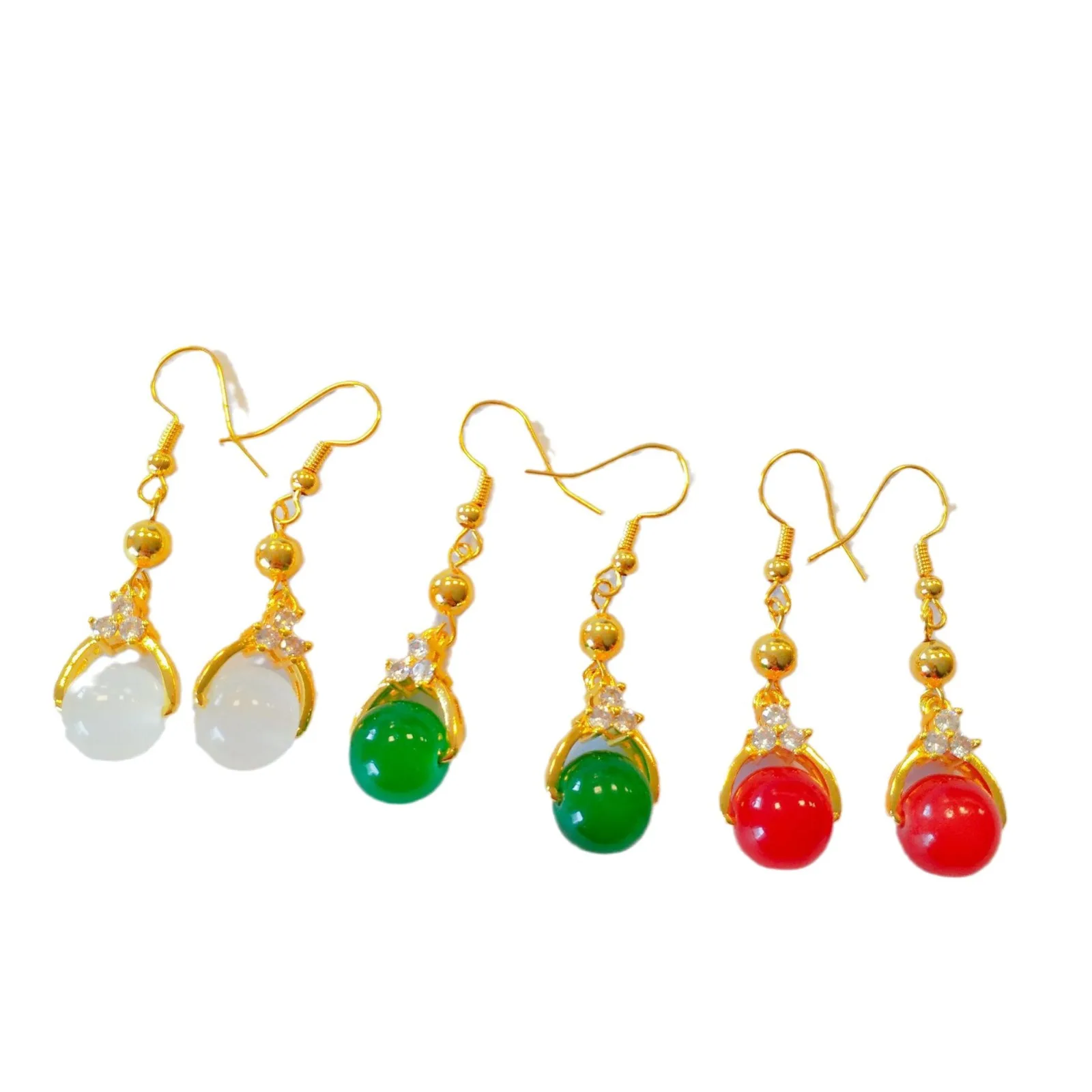 

24K gold gemstone earrings AU999 pure gold earrings for women lucky beads tassel earrings