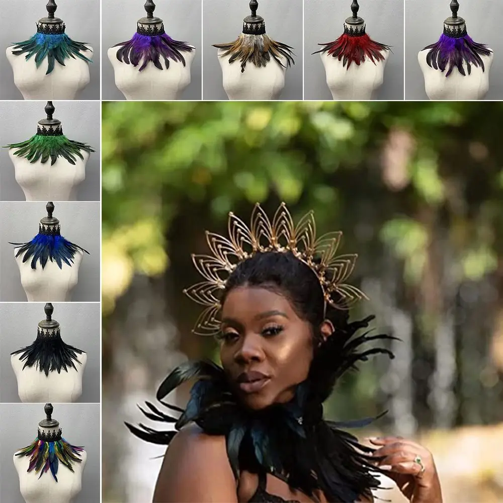 Cosplay Party Women Punk Cape Shawl Natural Feather Feather Choker Lace Fake Collar