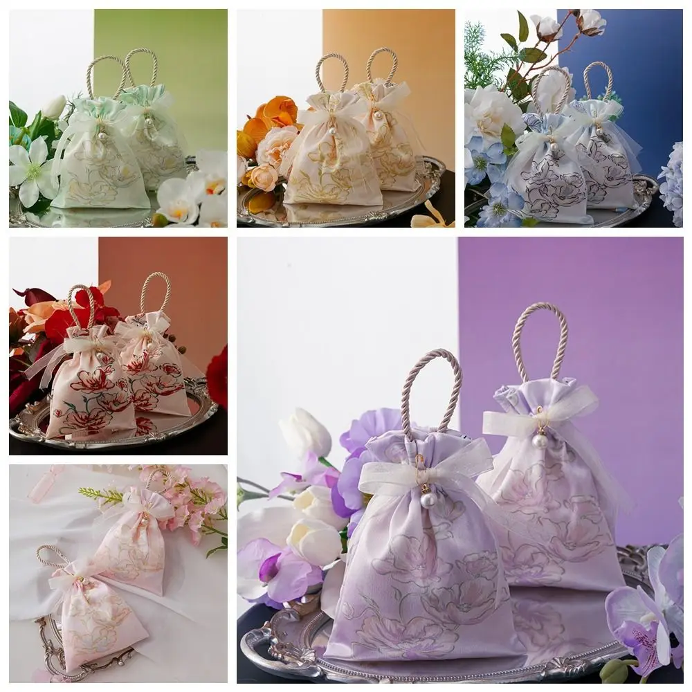 Tas Permen Pernikahan Pita Elegan, Kantong Rias, Kotak Gula Pesta Mutiara, Tas Penyimpanan Perhiasan, Tas Tangan Gaya Cina untuk Pernikahan