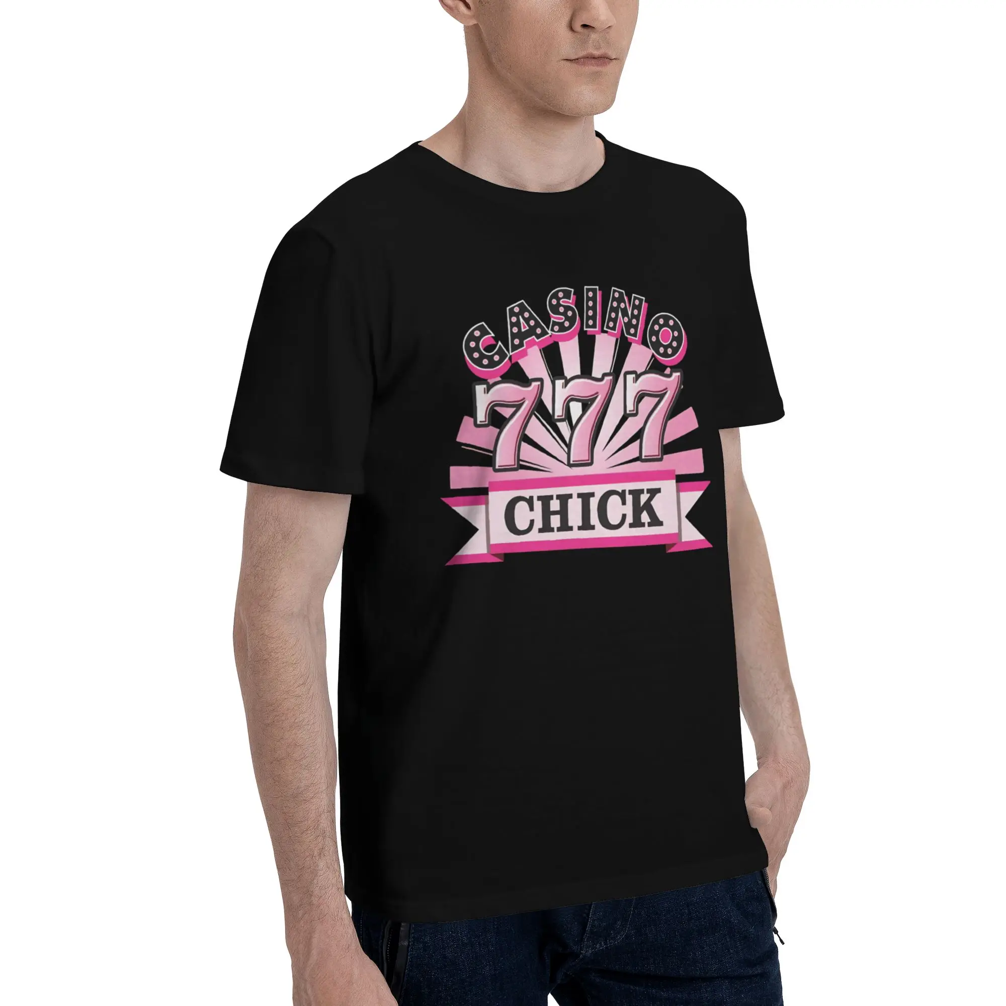 Lucky Number Casino Chick Men's T Shirt 777 Lucky Awesome Tee Shirt Short Sleeve Crew Neck Cotton Printed Clothes T-Shirt