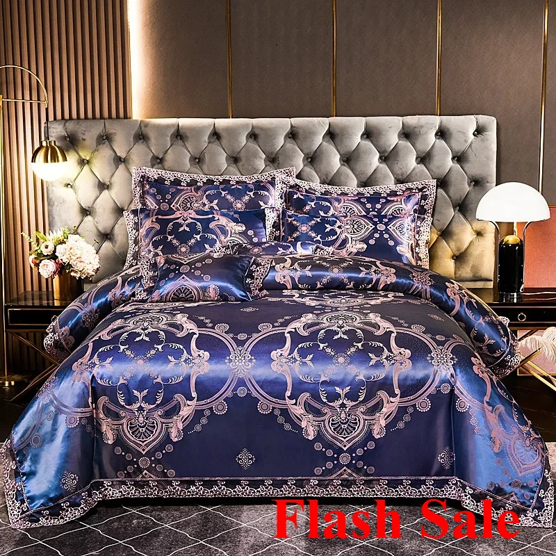 2025 Flash Sale European satin jacquard four-piece set, polished lace lace quilt cover, bed sheet, high-end bedding kit