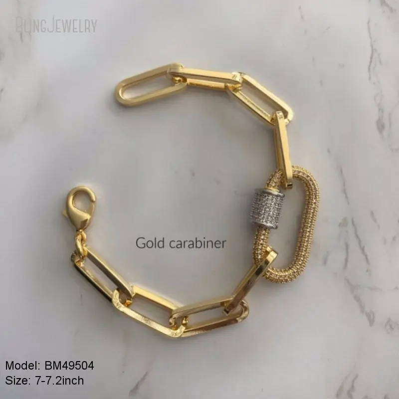 Imagem -05 - Carabiner Lock Charm Bracelet para Mulheres cz Pave Parafuso Fecho Cadeia de Aço Inoxidável Jóias Cor do Ouro 10 Pcs