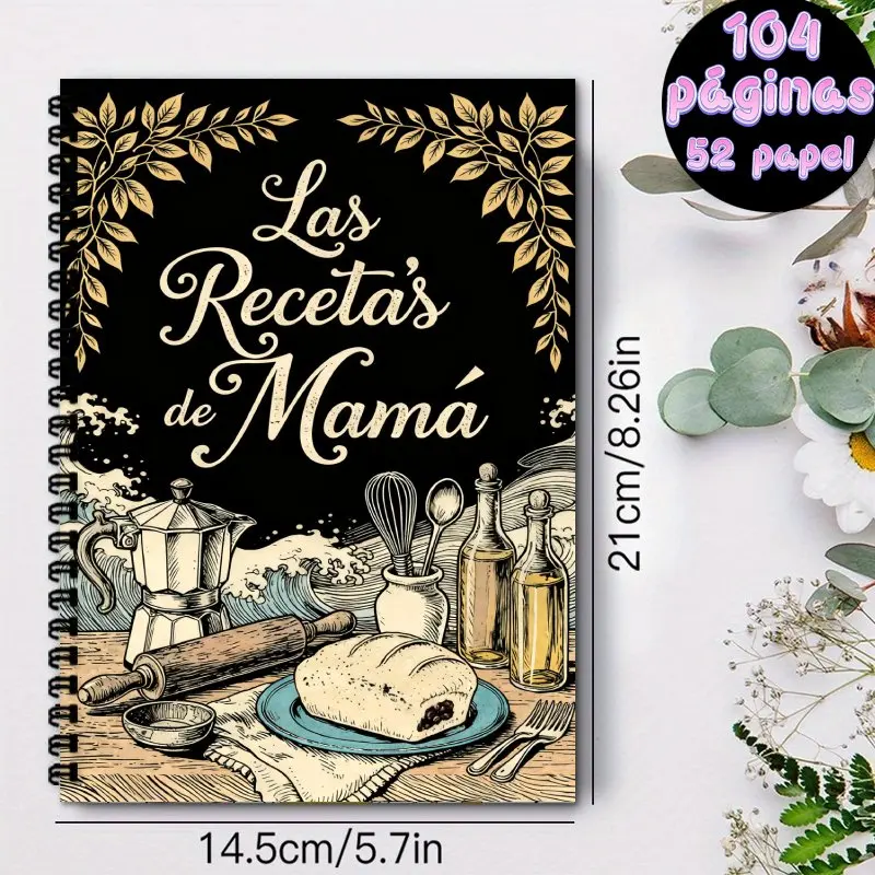 A5 Spanish version recipe notebook, 100 Recipes Capacity, Las Recetas de Mamá Inspired Cooking Journal with Kitchen Tools Design