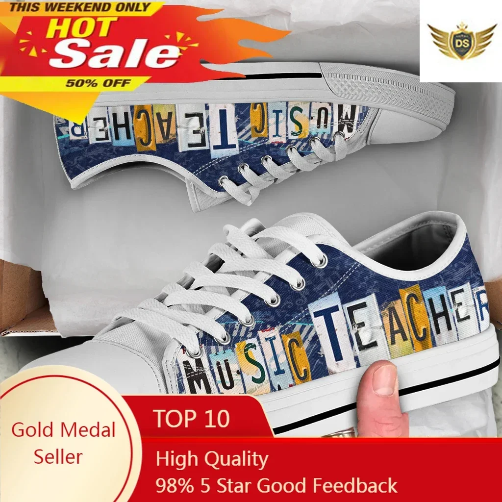 License Plate Music Teacher Printed Womens Shoes Low Top Ladies Shoes Woman Vulcanized Sneakers Female Shoes