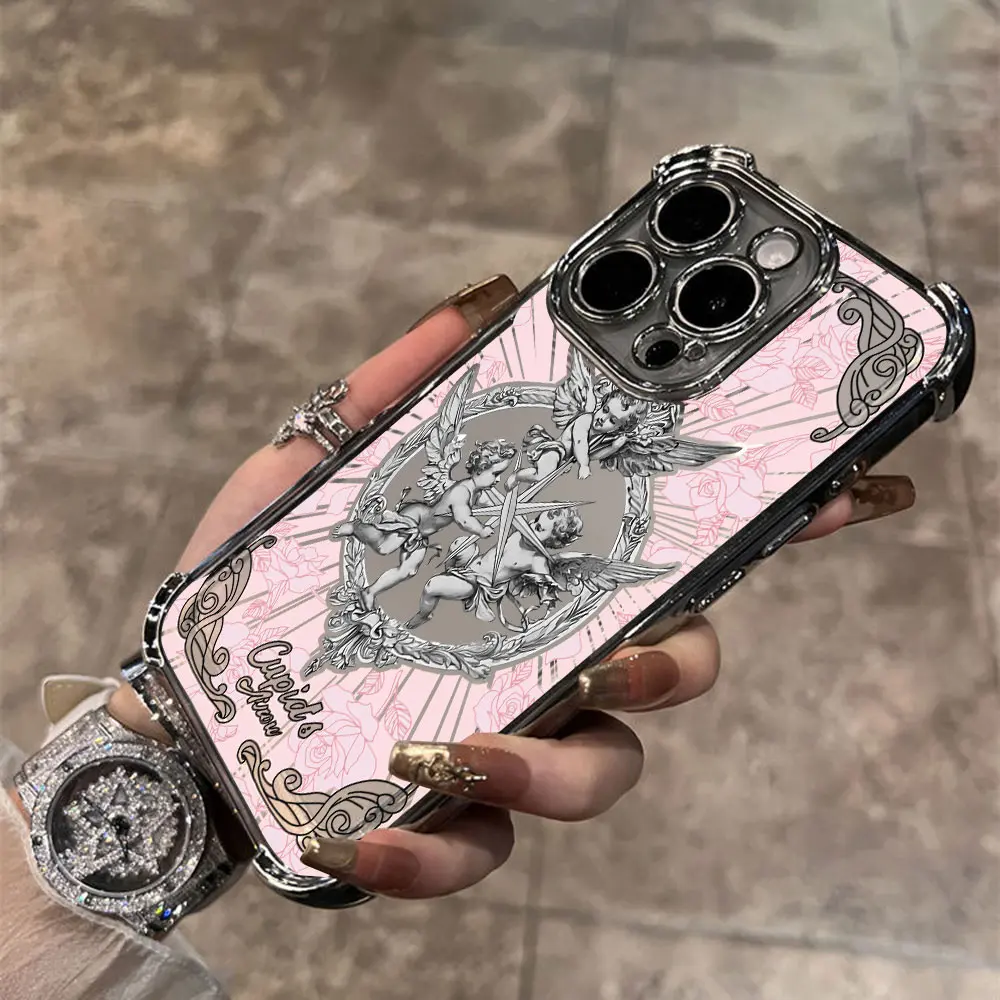 さまざまな年齢のレトロなキューピッドメッキケース,落下防止アーマーカバー,耐衝撃性,Galaxy s24 s23 s22 s21 s20 fe note20 plus ultra lite