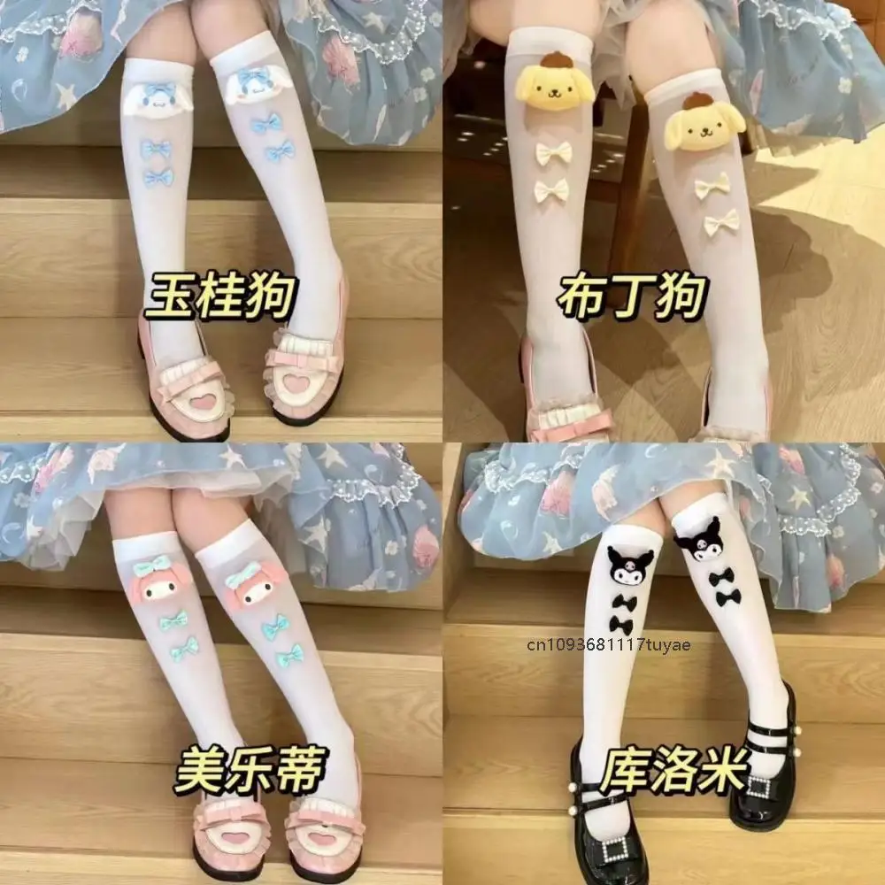 سينامورول كورومي دمية القوس الأطفال الجوارب لوليتا Kawaii أنيمي ميلودي الصيف الحلو لطيف الكرتون رقيقة كومة جورب لوليتا العجل الجوارب