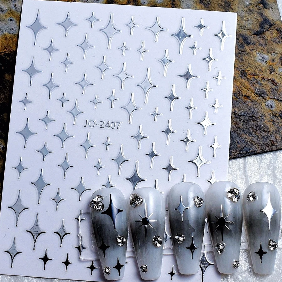 Self-adhesive Silver Star Awn 3D Nail Art Stickers Love Heart Starlight Decals For Nails Decoration Manicure Supplies Materials