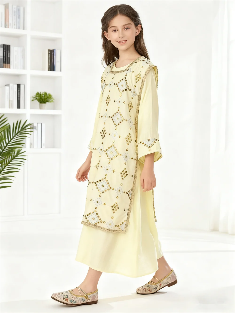 

Длинное платье для девочек, элегантное мусульманское детское праздничное платье с вышивкой, Рамадан, Дубай, Абая, кафтан, марокканский кафтан, Ид, Джеллаба, исламское платье