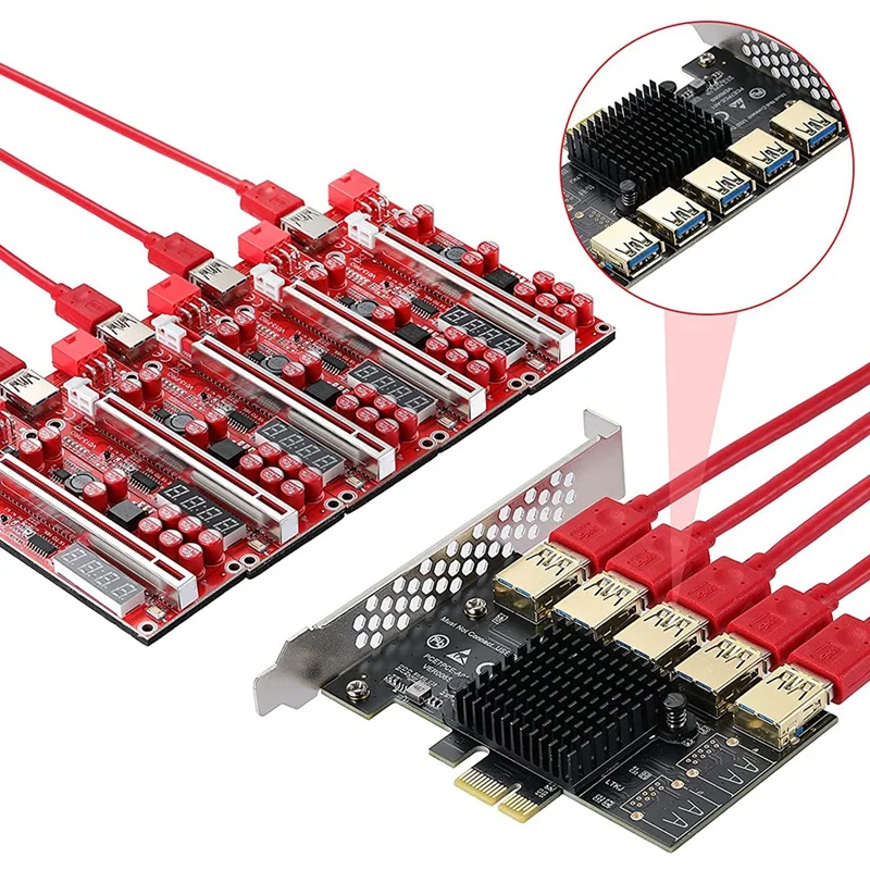 

PCIE 1 To 5 Riser - 5 Ports USB 3.0 Adapter Card Pcie Multiplier Splitter Riser Card - Pcie Riser Card Converter