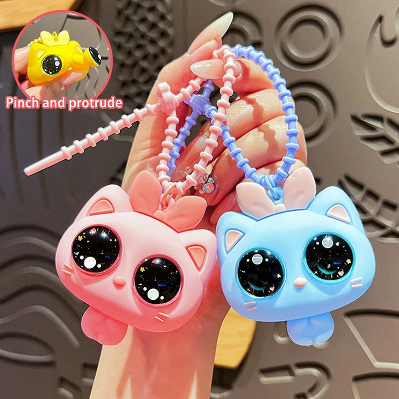 أزياء لطيف كبير العينين القط الضغط المفاتيح الإبداعية كبيرة العين القط قلادة على ظهره سيارة الحبل كيرينغ الحلي #2