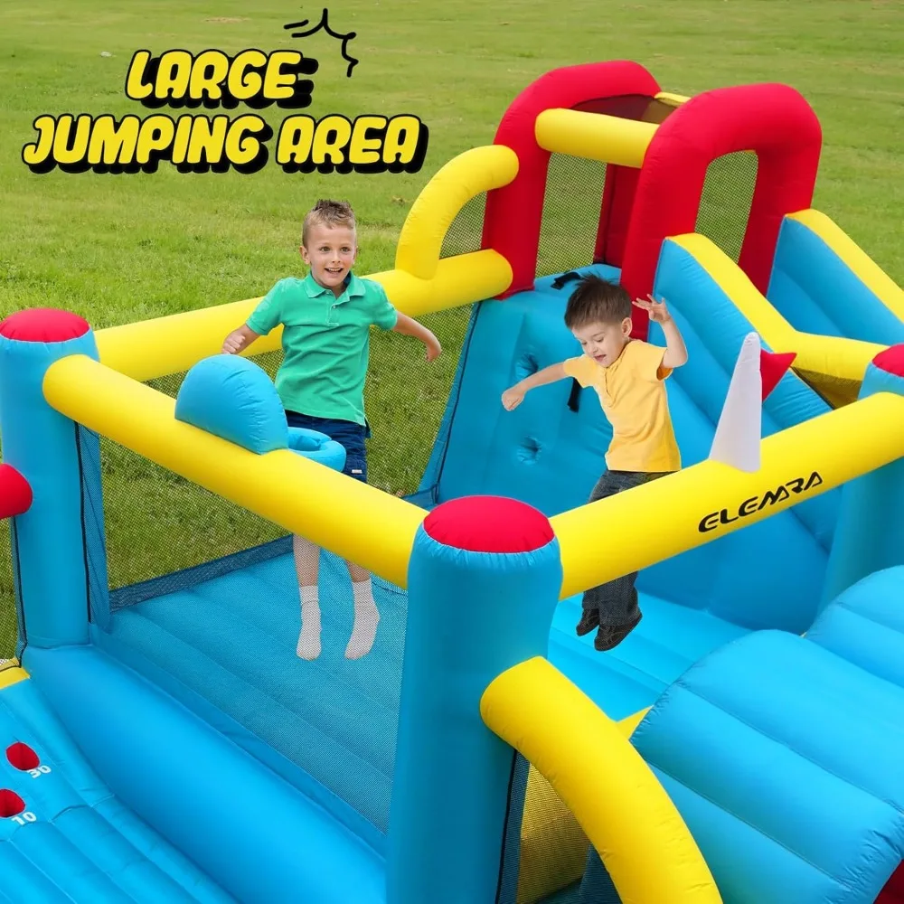 7 in 1 Big Inflatable Bounce House, 15x12’XL Golf Inflatable Bouncer with 750W Blower, Bouncy House with Slide