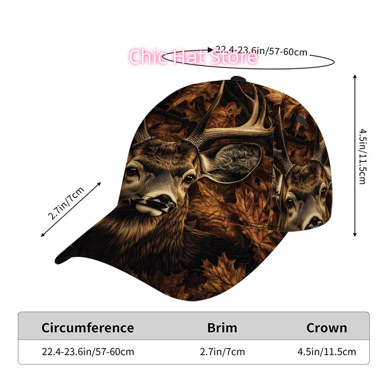 1pc Autumn Stag in Leaves Print Baseball Cap - Lightweight Duckbill Hat with Stag &, Adjustable Strap, for, Outdoor, Casual & -C