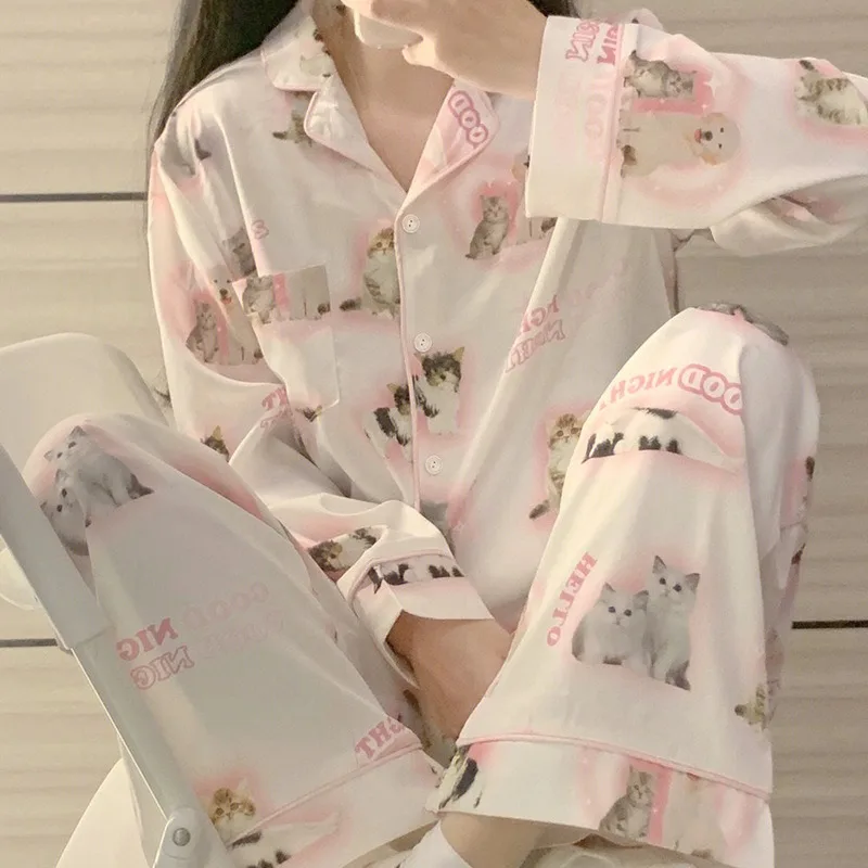 Spring  Summer New Models Smooth and Soft Student Loungewear Two-piece Set 2026 Cross-border Silk Feel Ice Silk Women's Pajamas