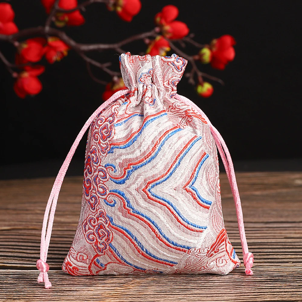 

Candy Mini Embroidered Drawstring Gift Wedding Satin Storage Bag Pouch Jewelry Packaging Bag