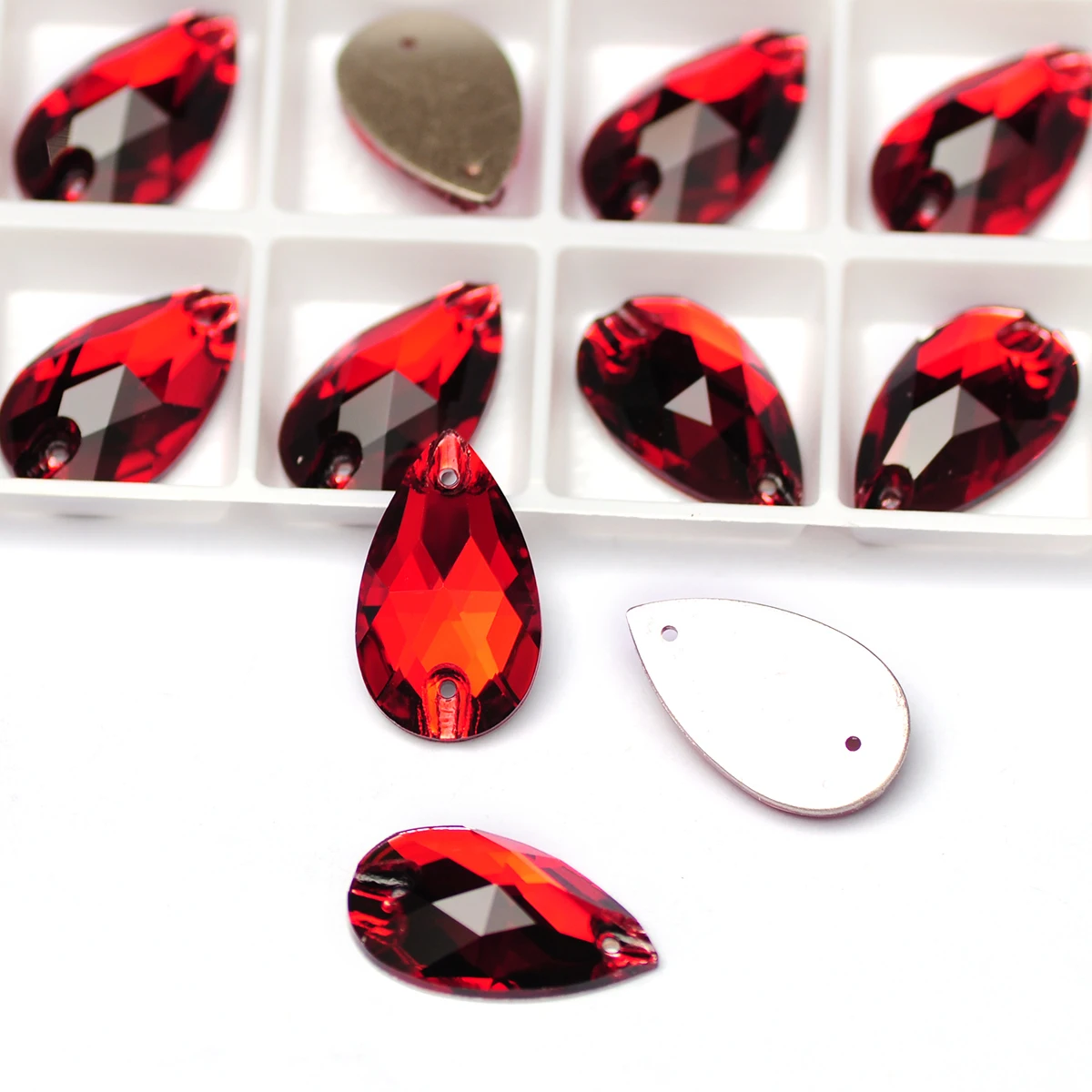 K9 Glass 3230 Teardrop Siam Sew on Stones Red Glass Crystal Sewing Rhinestone Drop Strass Decor for Clothes