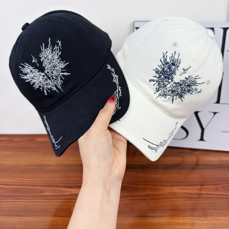 Spring Embroidered Wing Baseball Cap for Women Suitable Outdoor Leisure Versatile Trendy Small Unique Embroidered Feather Sunhat