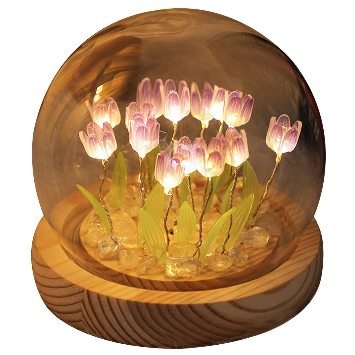 DIY Tulip Flower Night Light With Glass Cover Bedside Light LED Night Lamp Table Desk Lamp Home Decor USB Mood Light Xmas Gifts