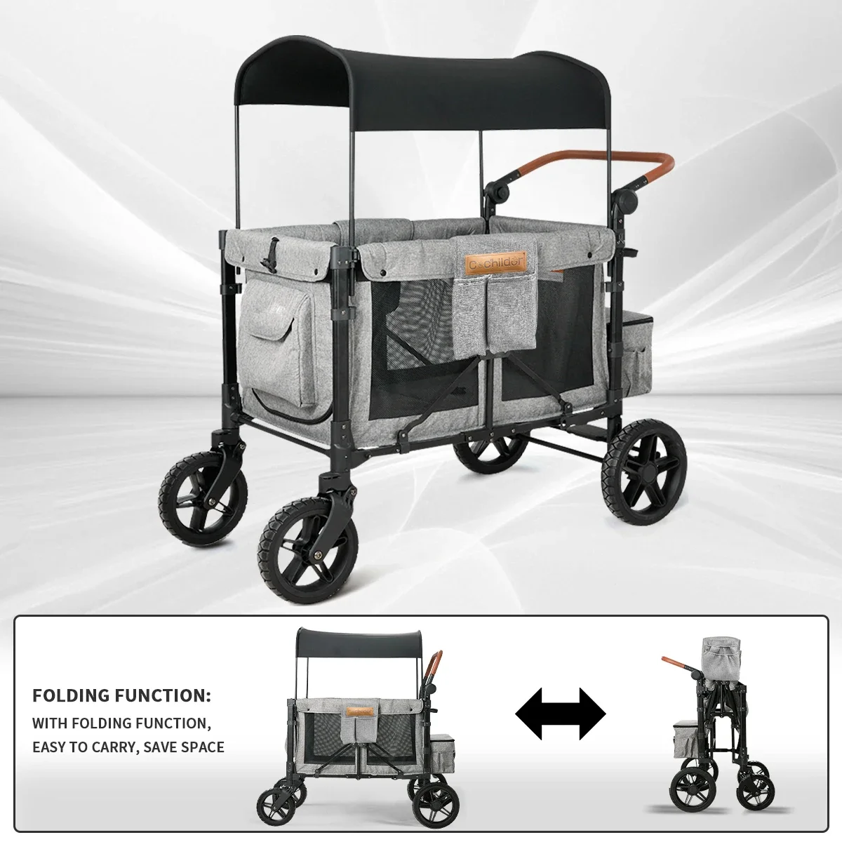 Hochansicht-Campingwagen, verstellbarer Griff, mit Aufbewahrungstasche, stoßdämpfende Funktion, faltbar, geeignet für Reisen im Herbst