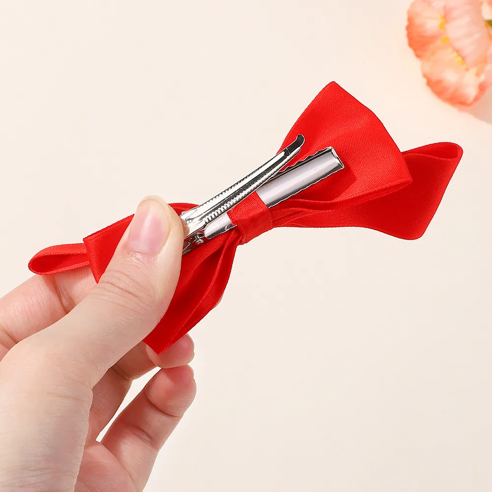 2pcs Korean Style Piece Satin Bowknot Side Hairpin Black White Ribbon Hair Bows Clips for Women Girls Summer Hair Accessories view 4