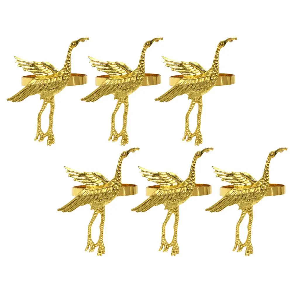 

6 Pcs Crane Napkin Rings Metal Serviette Holder Decorative Table Decor Banquet Napkin Buckle Brightly Colored Classic Style Fits