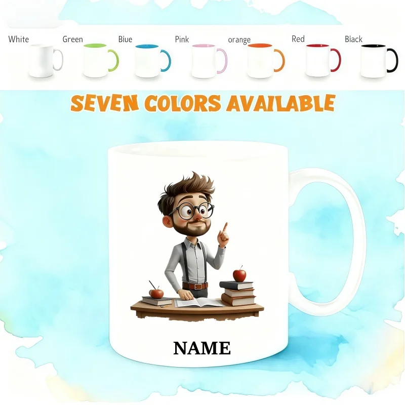 Customizable Name Mug with Cartoon Glasses Mustache Boy Design - Perfect Gift for Holidays and Birthdays