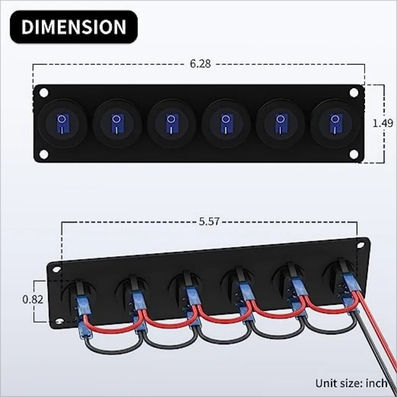 DaierTek 6 Gang Rocker Switch Panel Waterproof Boat Switch Panel 12V Toggle Switch Panel 20A ON/Off for Boat Car UTV Truck RV